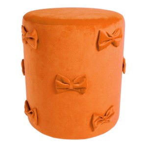 Oranžový sametový taburet s mašlemi Pouf Bow orange – 37*37*42 cm