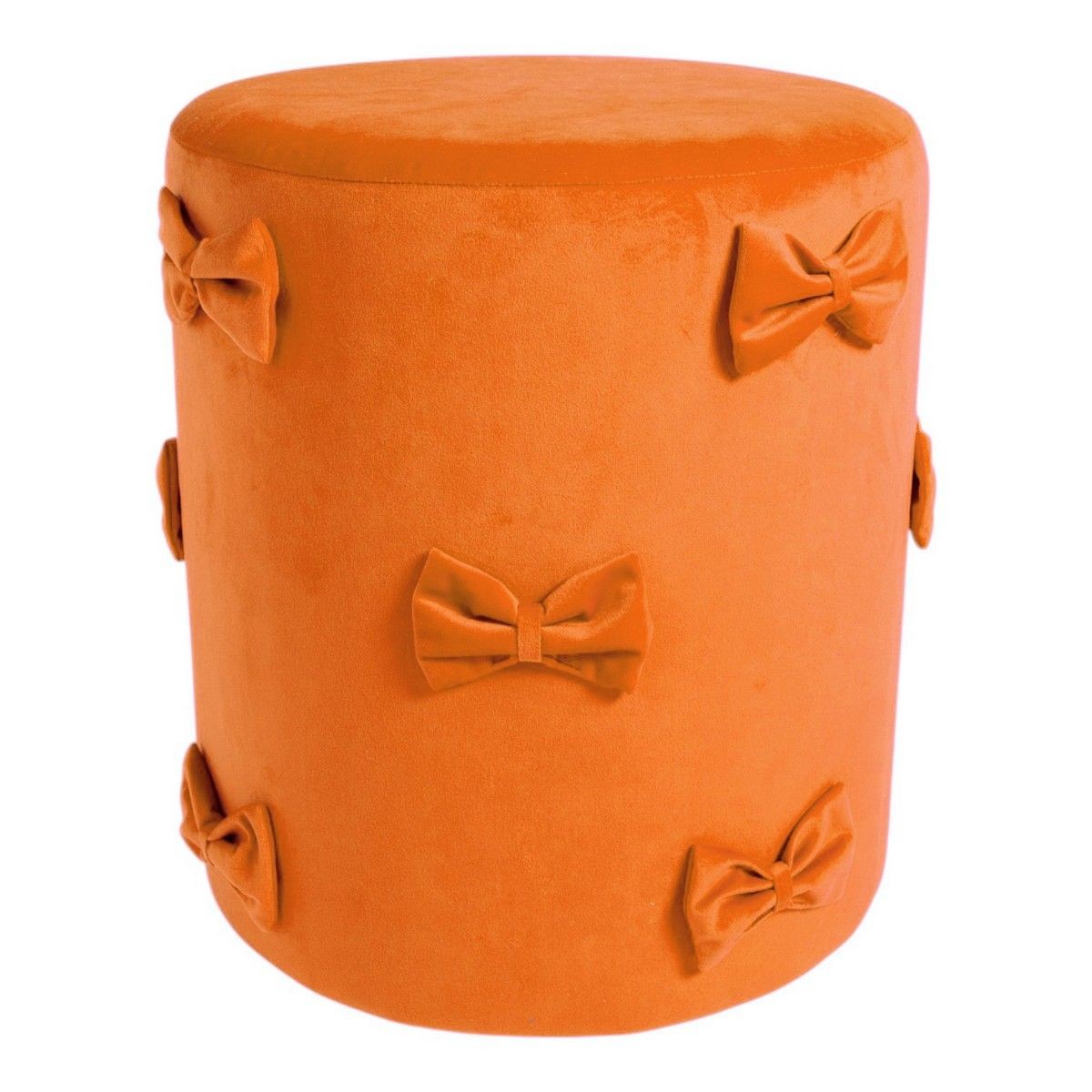 Oranžový sametový taburet s mašlemi Pouf Bow orange – 37*37*42 cm