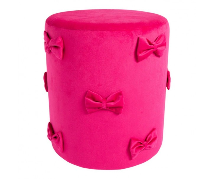 Růžový sametový taburet s mašlemi Pouf Bow fuchsie – 37*37*42 cm Mars & More 