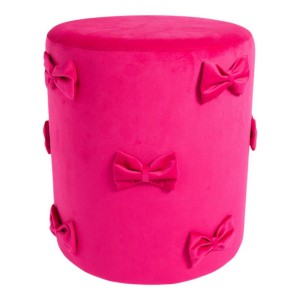 Růžový sametový taburet s mašlemi Pouf Bow fuchsie – 37*37*42 cm