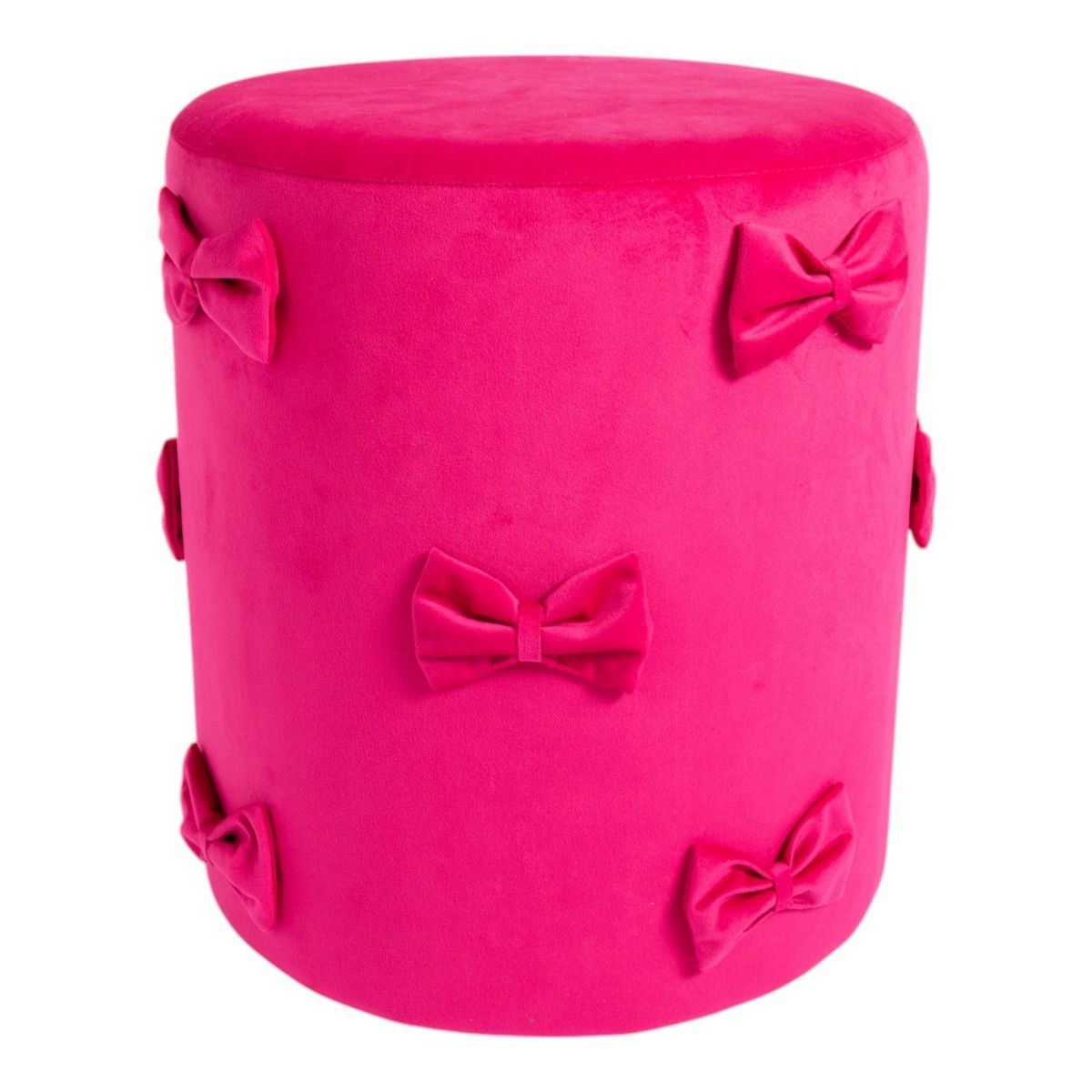 Růžový sametový taburet s mašlemi Pouf Bow fuchsie – 37*37*42 cm