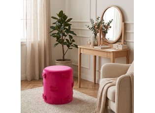Růžový sametový taburet s mašlemi Pouf Bow fuchsie – 37*37*42 cm