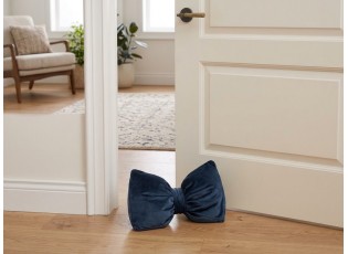 Modrá sametová zarážka do dveří ve tvaru mašle Bow blue – 24*10*16 cm