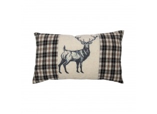 Béžovo-hnědý polštář s motivem jelena a kostkovaným vzorem Check Deer – 30*50*6 cm