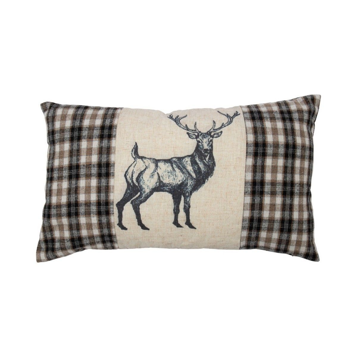 Béžovo-hnědý polštář s motivem jelena a kostkovaným vzorem Check Deer – 30*50*6 cm