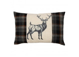 Béžovo-hnědý polštář s motivem jelena a kostkovaným vzorem Check Deer – 40*60*6 cm