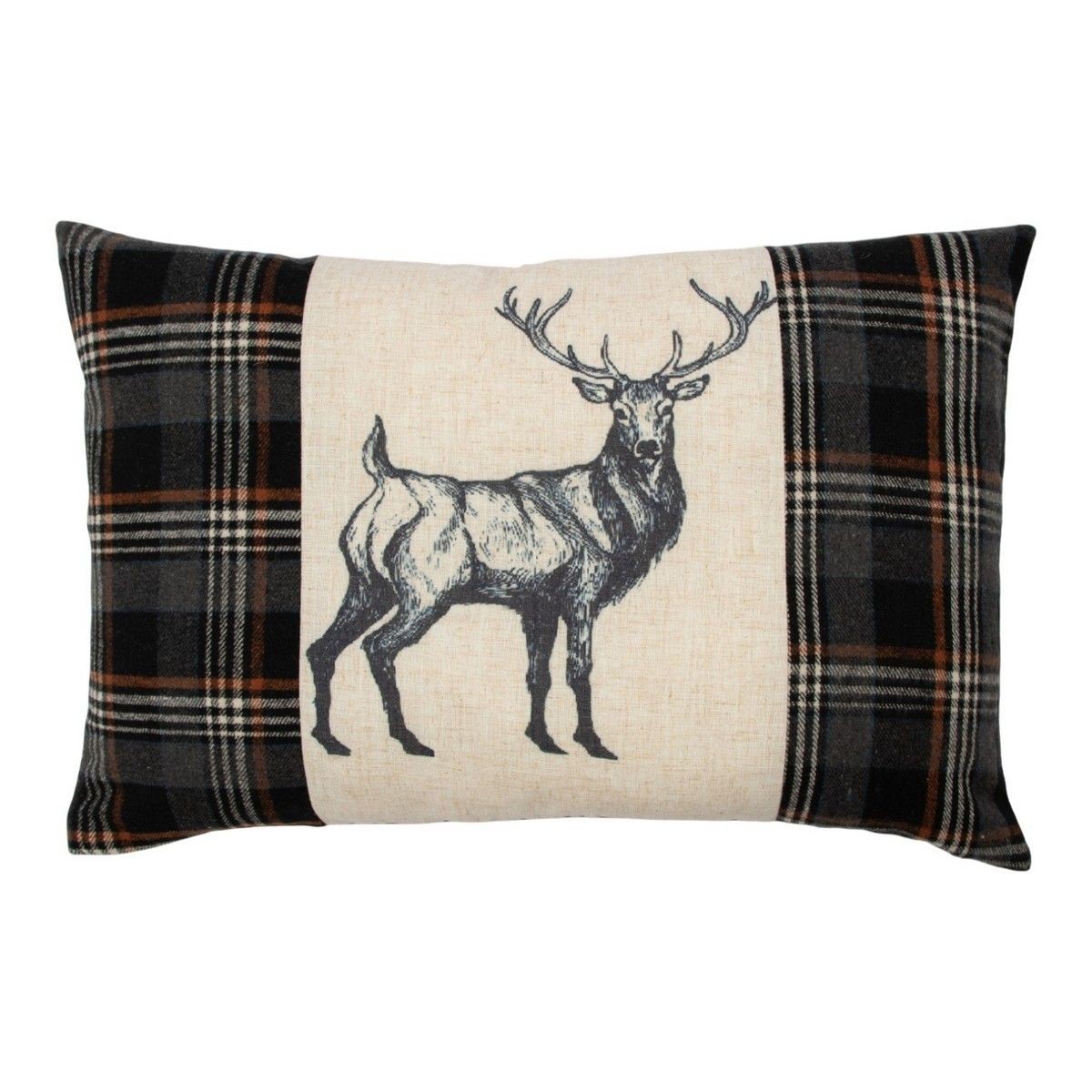 Béžovo-hnědý polštář s motivem jelena a kostkovaným vzorem Check Deer – 40*60*6 cm Mars & More Béžovo-hnědý polštář s motivem jelena a kostkovaným vzorem Check Deer – 40*60*6 cm Mars & More