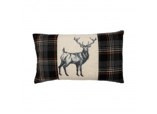 Béžovo-hnědý polštář s motivem jelena a kostkovaným vzorem Check Deer – 30*50*6 cm