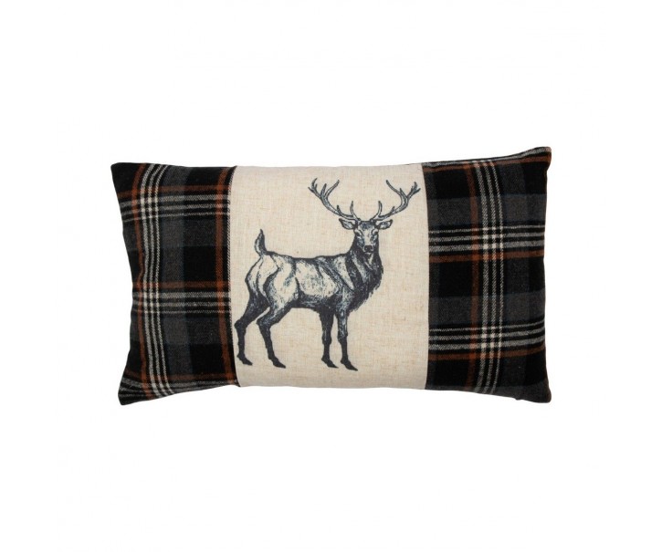 Béžovo-hnědý polštář s motivem jelena a kostkovaným vzorem Check Deer – 30*50*6 cm Mars & More 