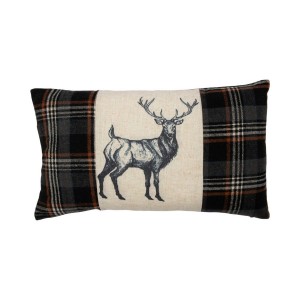 Béžovo-hnědý polštář s motivem jelena a kostkovaným vzorem Check Deer – 30*50*6 cm