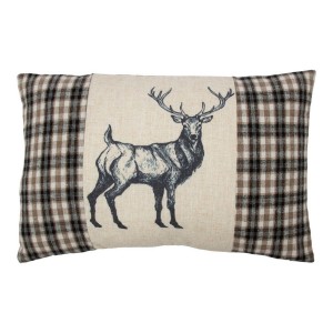 Béžovo-hnědý polštář s motivem jelena a kostkovaným vzorem Check Deer – 40*60*6 cm