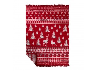Bílo-červený oboustranný pléd s jeleny Nordic Deer XL – 150*200*3 cm
