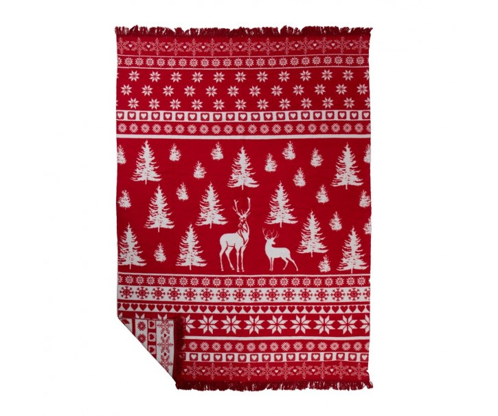 pléd Nordic Deer červený XL bavlna akryl – 150*200*3 cm Mars & More 