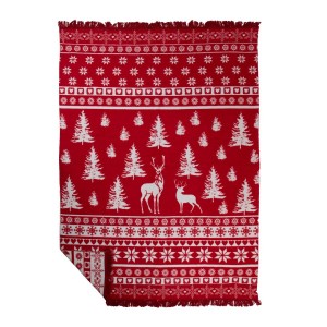 Bílo-červený oboustranný pléd s jeleny Nordic Deer XL – 150*200*3 cm