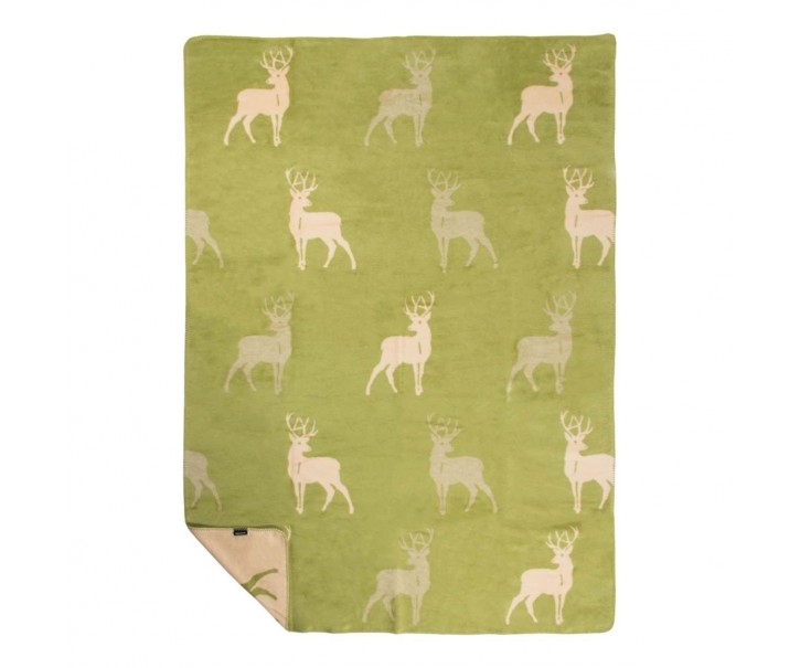 Béžovo-zelený oboustranný pléd s jeleny Deer Olive XL – 150*200*3 cm Mars & More 