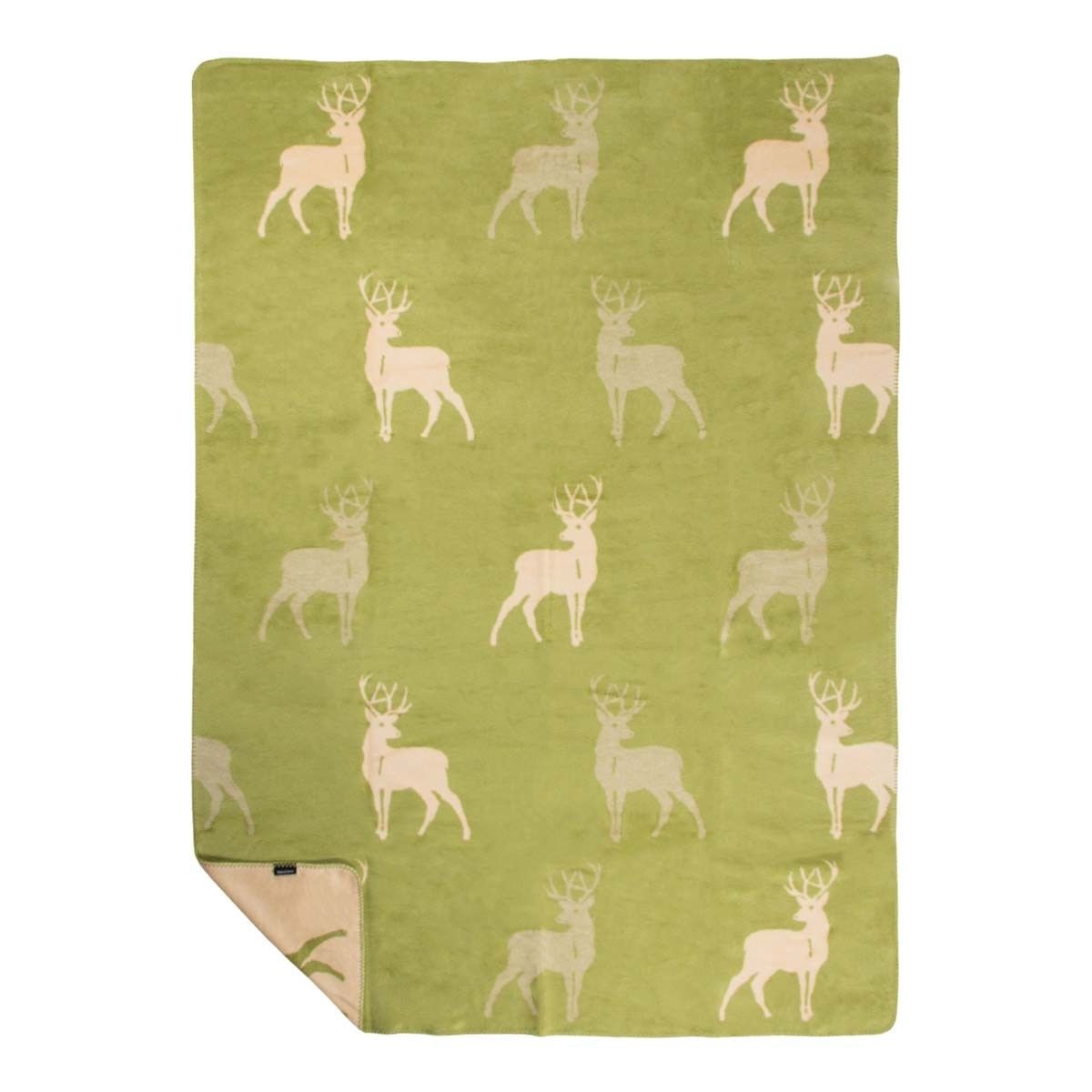 Béžovo-zelený oboustranný pléd s jeleny Deer Olive XL – 150*200*3 cm