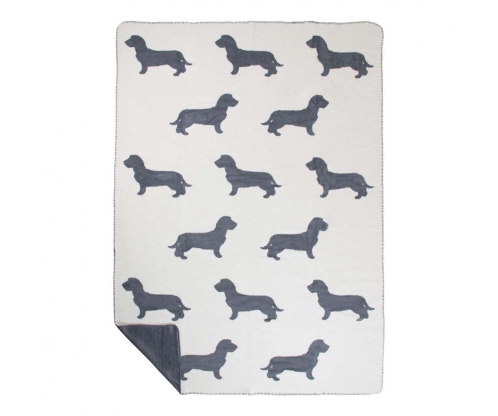 Bílo-šedý oboustranný pléd s jezevčíky Dachshund XL – 150*200*3 cm Mars & More 