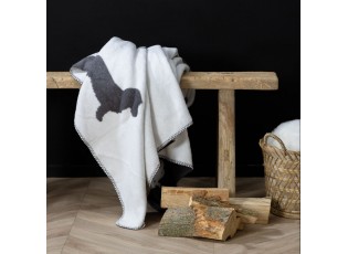 Bílo-šedý oboustranný pléd s jezevčíky Dachshund XL – 150*200*3 cm