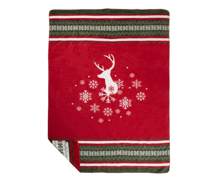 Zeleno-červený pléd s jelenem Christmas Deer XL – 150*200*3 cm Mars & More 