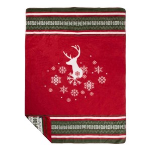 Zeleno-červený pléd s jelenem Christmas Deer XL – 150*200*3 cm