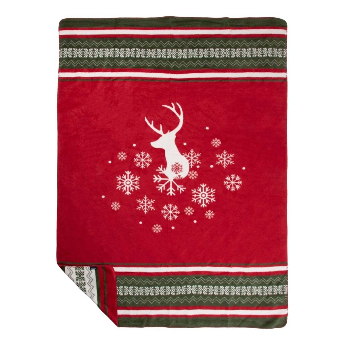 Zeleno-červený pléd s jelenem Christmas Deer XL – 150*200*3 cm