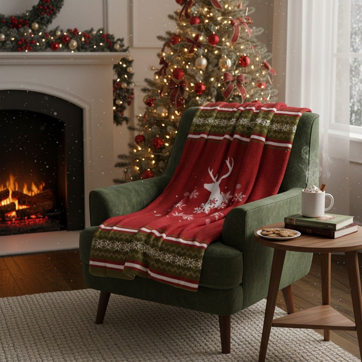 Zeleno-červený pléd s jelenem Christmas Deer XL – 150*200*3 cm Mars & More Zeleno-červený pléd s jelenem Christmas Deer XL – 150*200*3 cm Mars & More