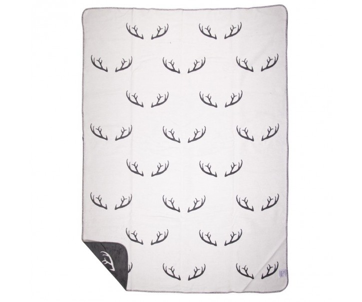 Šedo-bílý oboustranný pléd s parohy Antler XL – 150*200*1 cm Mars & More 