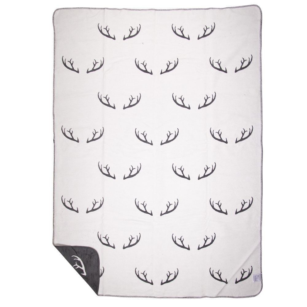 Šedo-bílý oboustranný pléd s parohy Antler XL – 150*200*1 cm