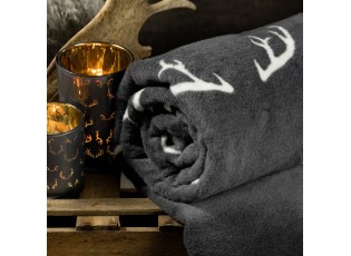 Šedo-bílý oboustranný pléd s parohy Antler XL – 150*200*1 cm