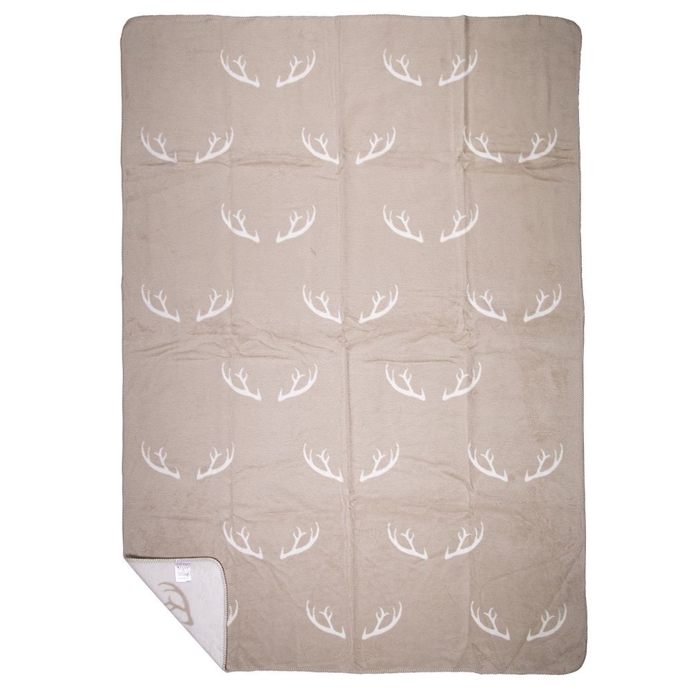 Béžovo-bílý oboustranný pléd s parohy Antler XL – 150*200*1 cm