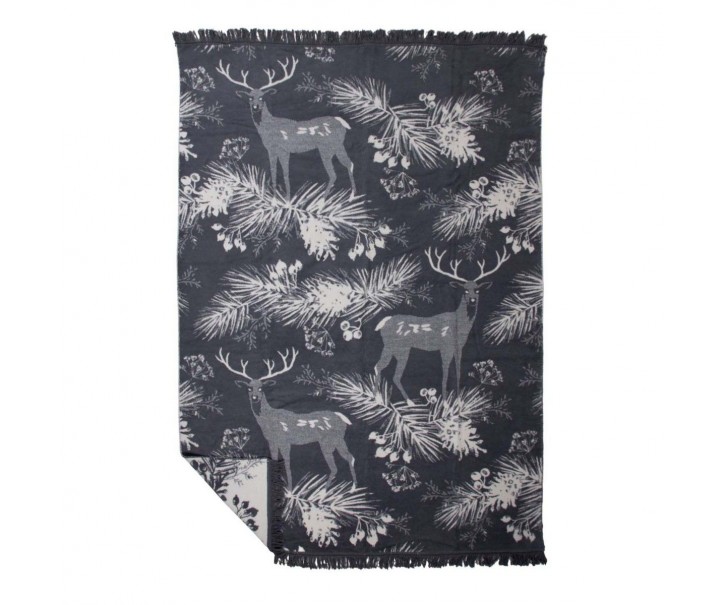 Šedý oboustranný pléd s jeleny v lese Forest Deer XL – 150*200*3 cm Mars & More 