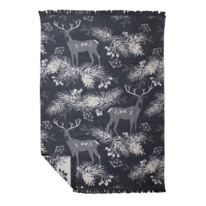 Šedý oboustranný pléd s jeleny v lese Forest Deer XL – 150*200*3 cm