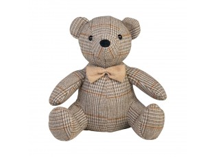 Zarážka ke dveřím kostkovaný šedohnědý medvídek – 31*15*23 cm