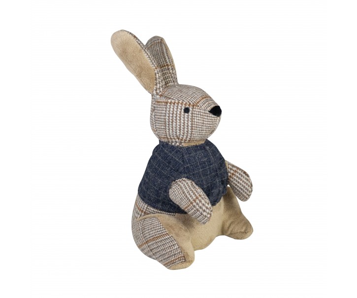 Zarážka do dveří králík s kostkovaným vzorem šedohnědá polyester – 31*15*23 cm Mars & More 