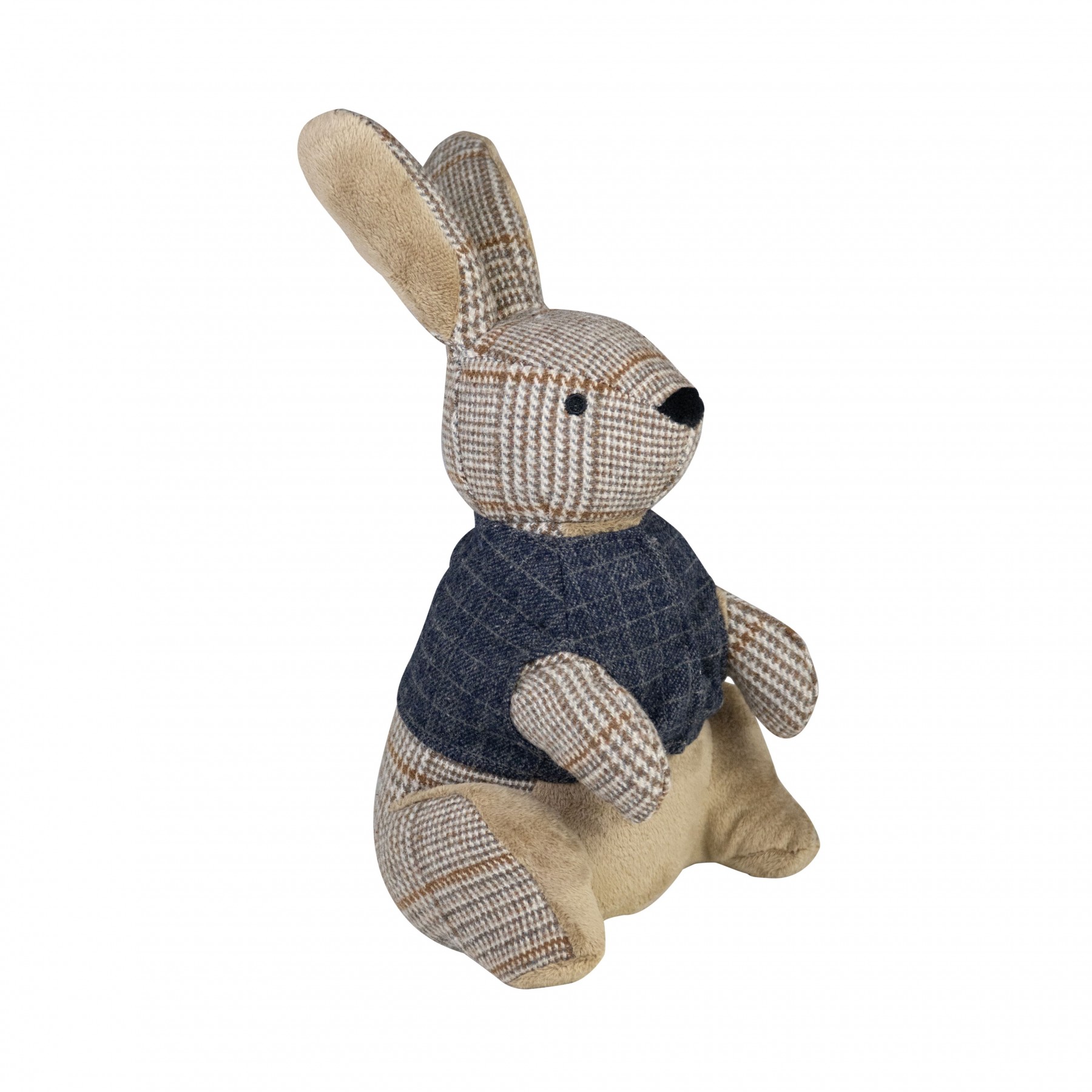 Zarážka ke dveřím šedohnědý králík s kostkovaným vzorem – 31*15*23 cm