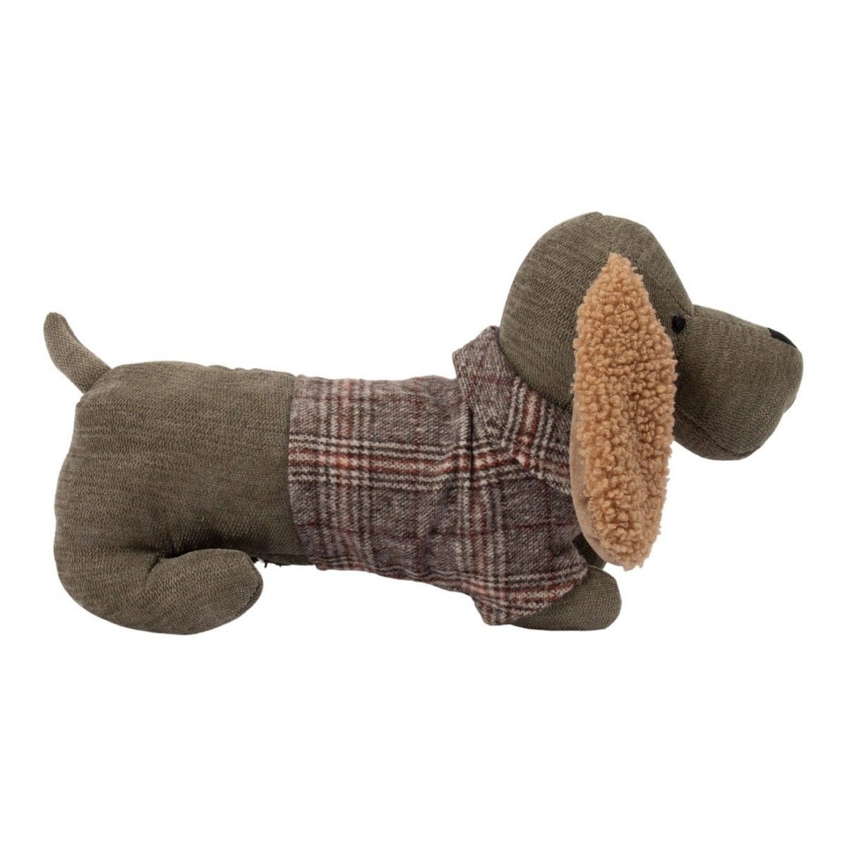 Zarážka ke dveřím jezevčík Dachshund s kostkovaným svetříkem – 35*15*17 cm