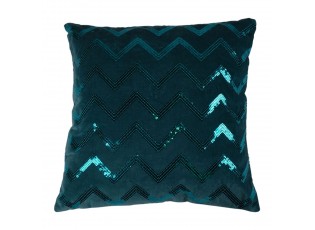 Tyrkysový sametový polštář s flitry Zigzag – 45*45 cm