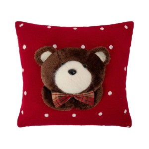 Červený pletený puntíkatý polštář s medvírkem Bear – 40*40*7 cm