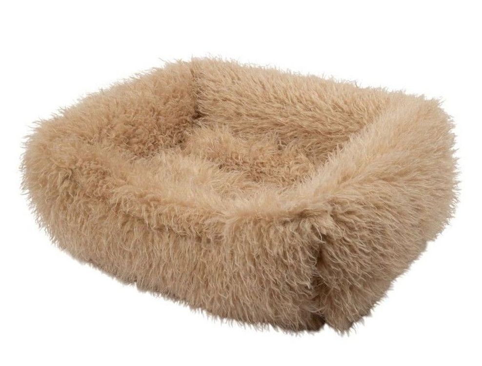 Béžový pelíšek pro psa v designu tibetské ovčí kožešiny – 65*50*20 cm