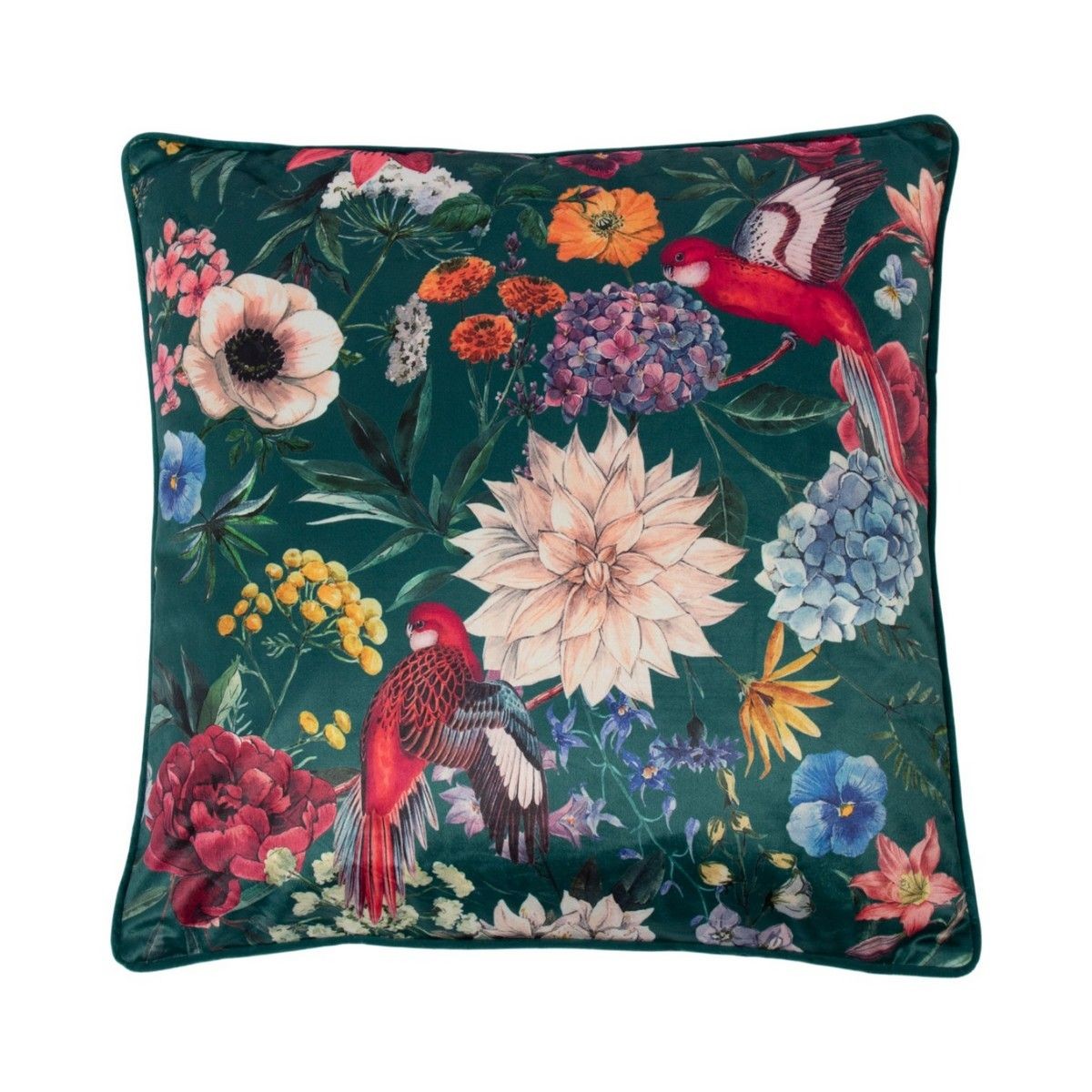 Zelený sametový polštář s květy Imelda – 45*45*8 cm