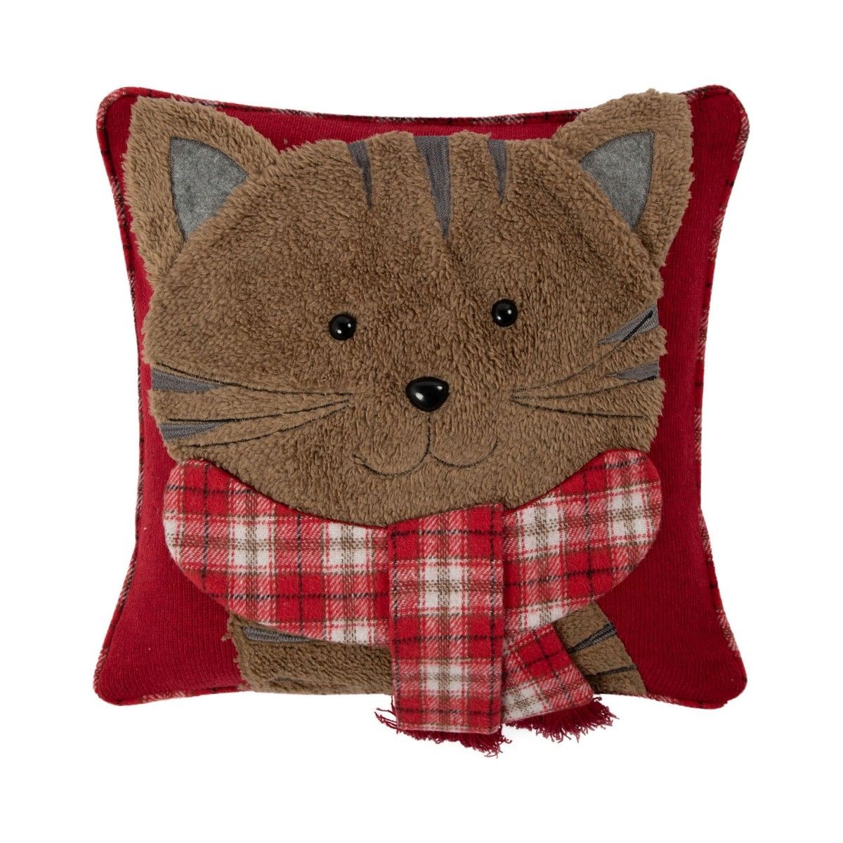 Červený polštář Kočka se šálou – 40*40*7 cm