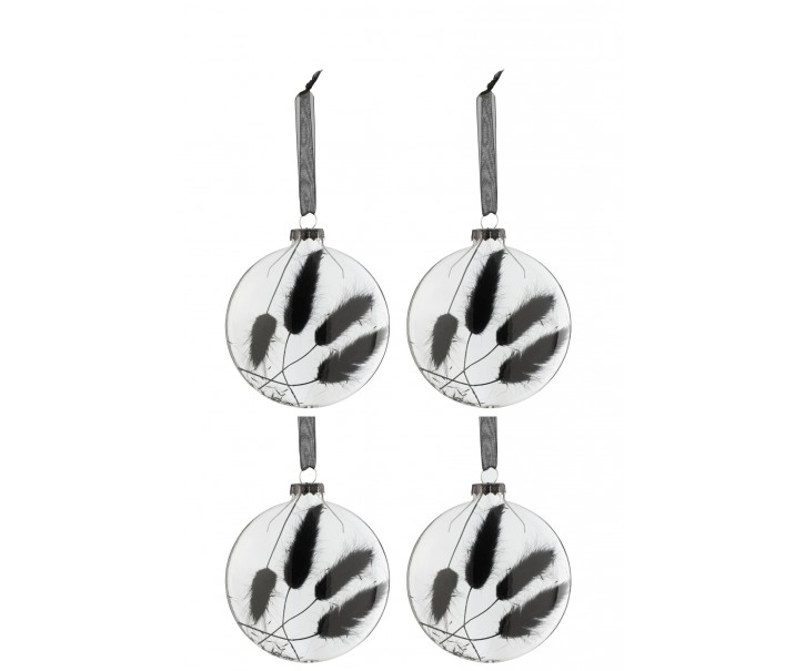 4ks vánočních plochých skleněných ozdob se zaječími ocáskky – 10*3,5*10 cm J-Line by Jolipa