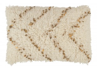 Krémový smyčkový polštář se zlatými flitry Pearl – 40*60*20 cm