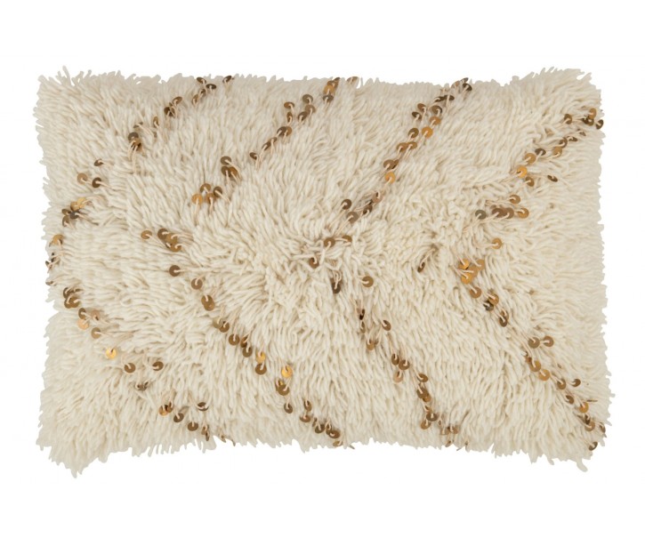 Krémový smyčkový polštář se zlatými flitry Pearl – 40*60*20 cm J-Line by Jolipa