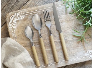 Sada 4ks příborů Linas Nature s designem dřevěné rukojeti – 22,5 cm