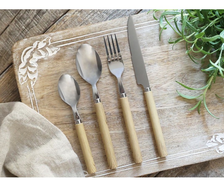 Sada příborů Linas 4 díly nerezová ocel 18/0 a akryl hnědá Nature – 22,5 cm Chic Antique