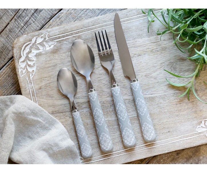 Sada 4ks příborů Linas French grey s ornamentálním motivem – 22 cm Chic Antique