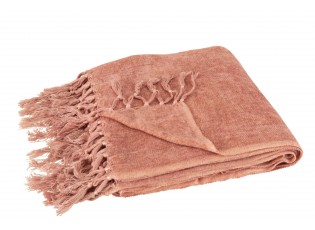 Růžový pléd se střapci a viskózou Plaid Tassel – 170*130*0,5 cm