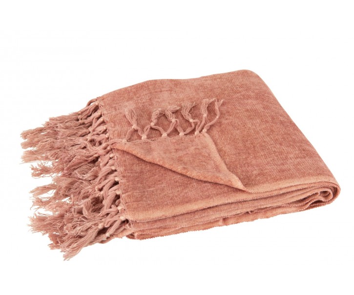 Růžový pléd se střapci a viskózou Plaid Tassel – 170*130*0,5 cm J-Line by Jolipa