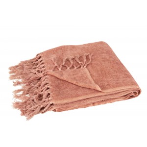 Růžový pléd se střapci a viskózou Plaid Tassel – 170*130*0,5 cm